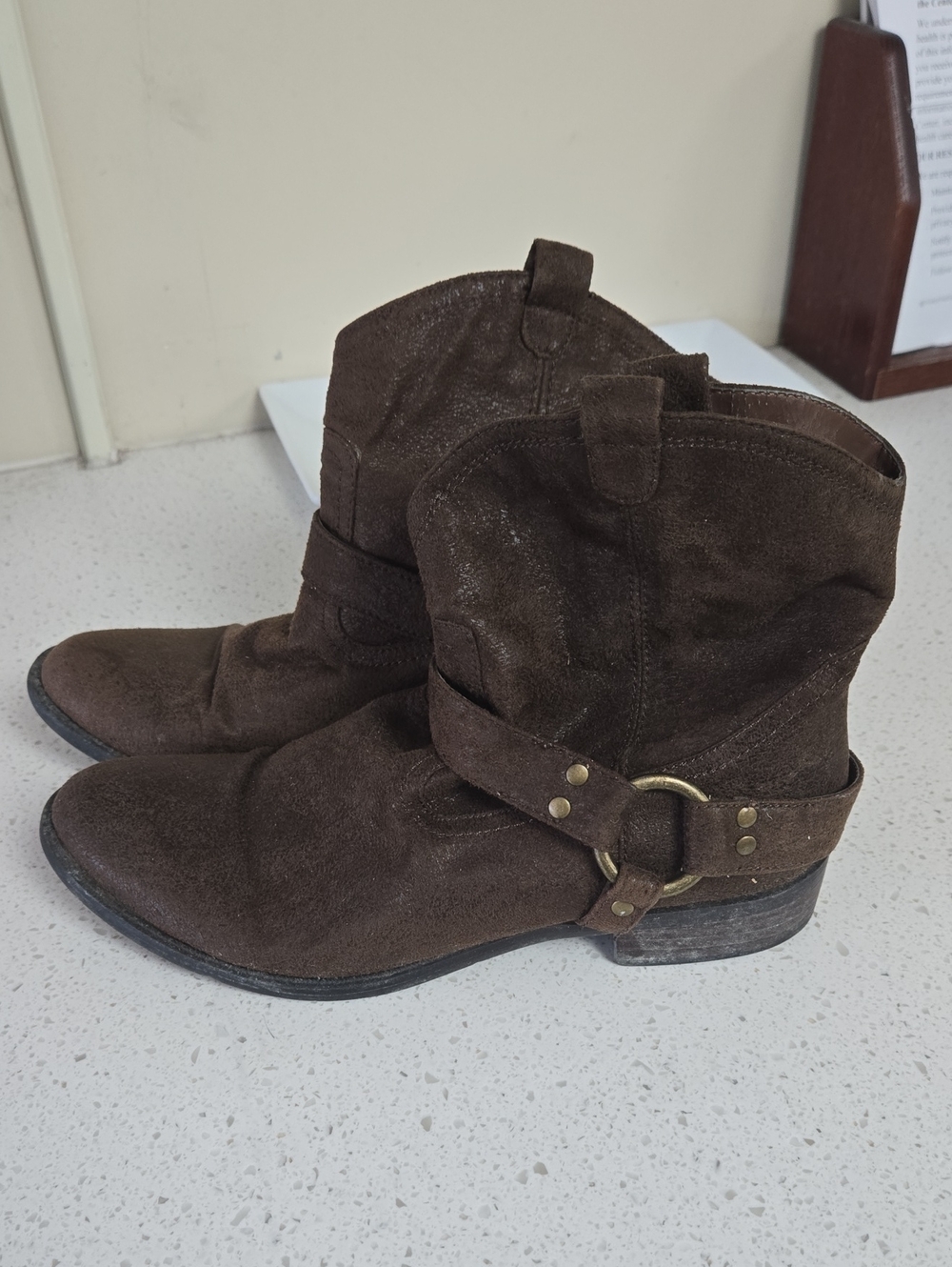 Mossimo Supply Co. Dark Brown Suede Harness Ankle Booties